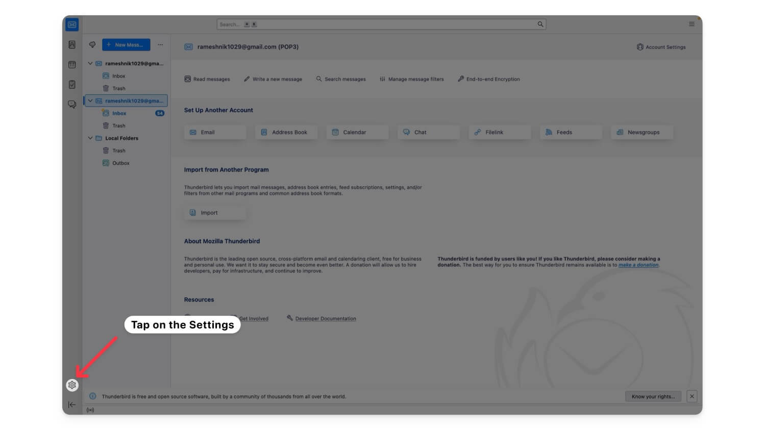 thunderbird main settings