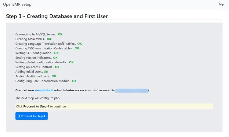 Создание базы данных и пользователя OpenEMR