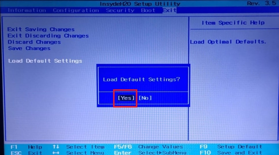 applica le modifiche nel bios