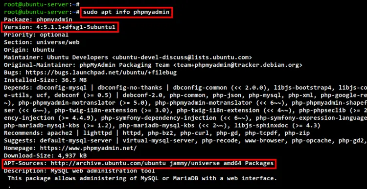 phpmyadminパッケージの確認