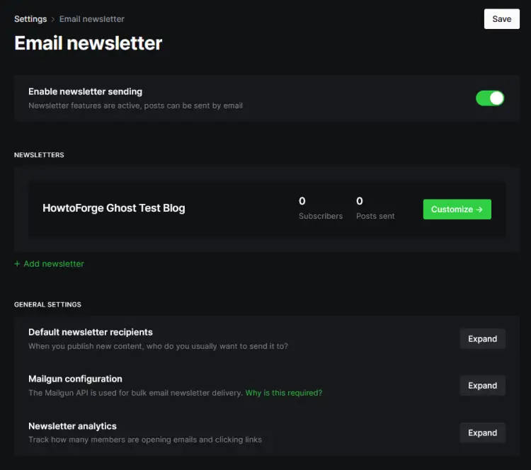 Configuración del boletín de correo electrónico de Ghost