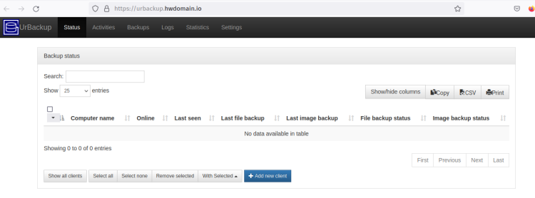 urbackup-Startseite