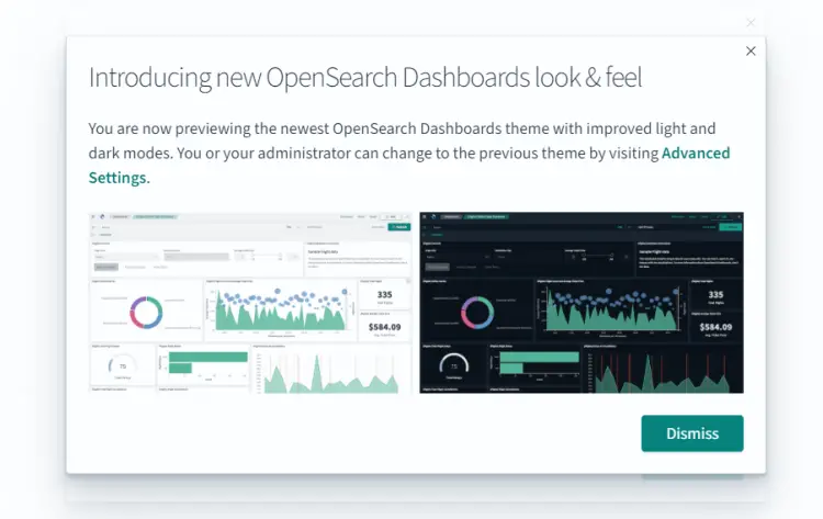 Popup Tema OpenSearch Dashboards