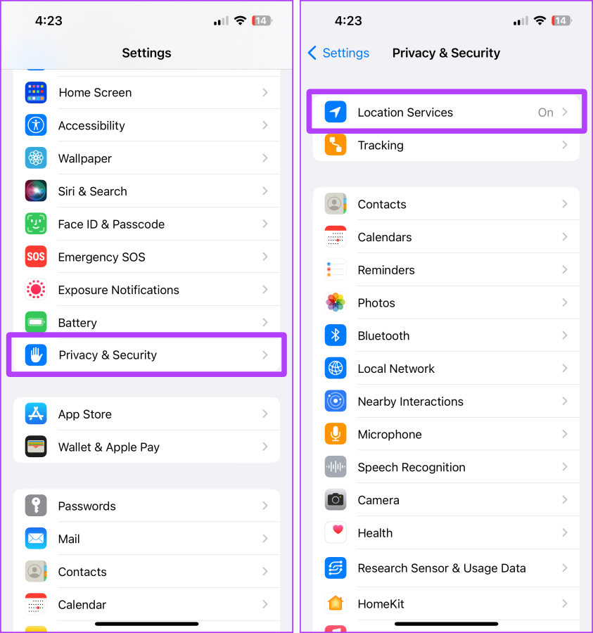 configurações de privacidade e segurança iphone