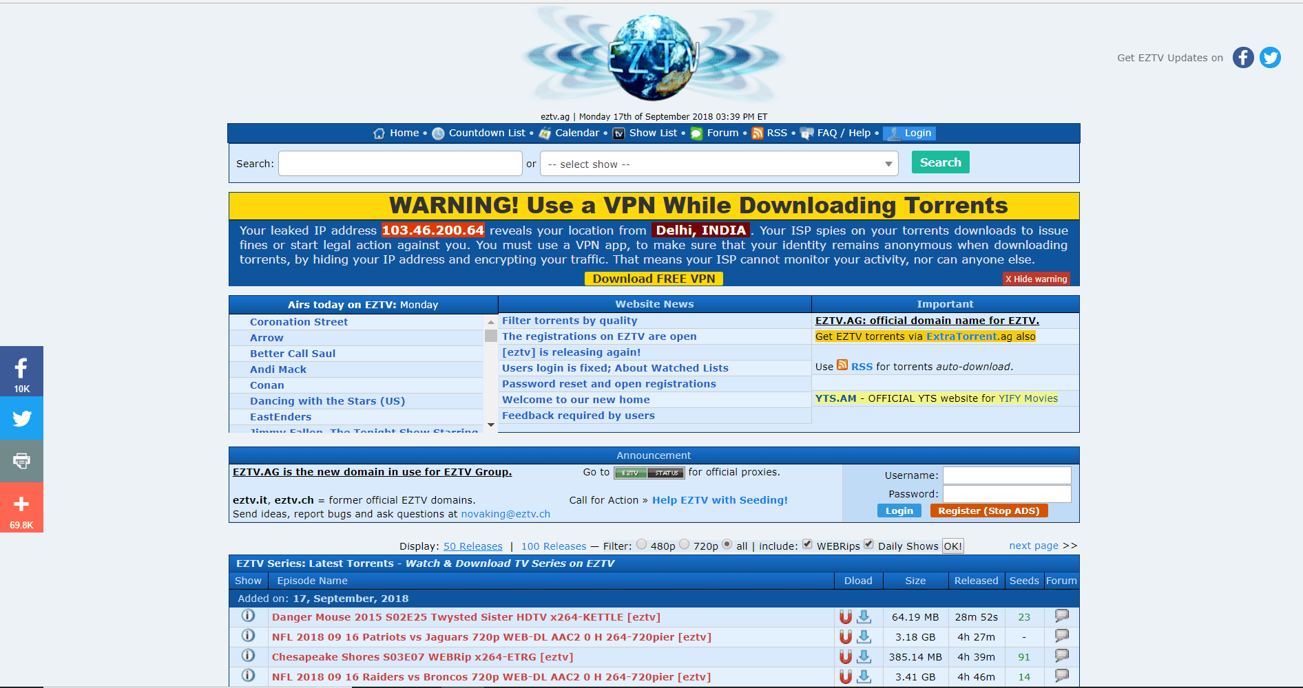 eztv.io- Meilleurs sites de torrent