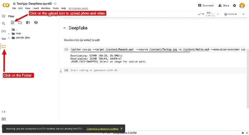 fazer upload de foto e vídeo para o deepfake