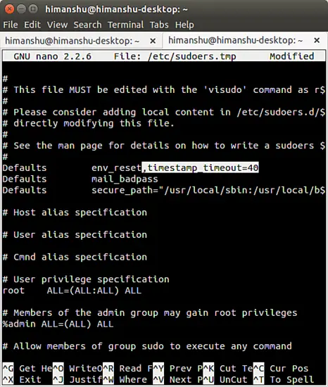 valore timeout sudo