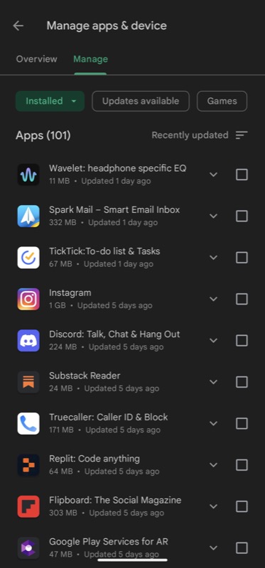 вкладка управления play store