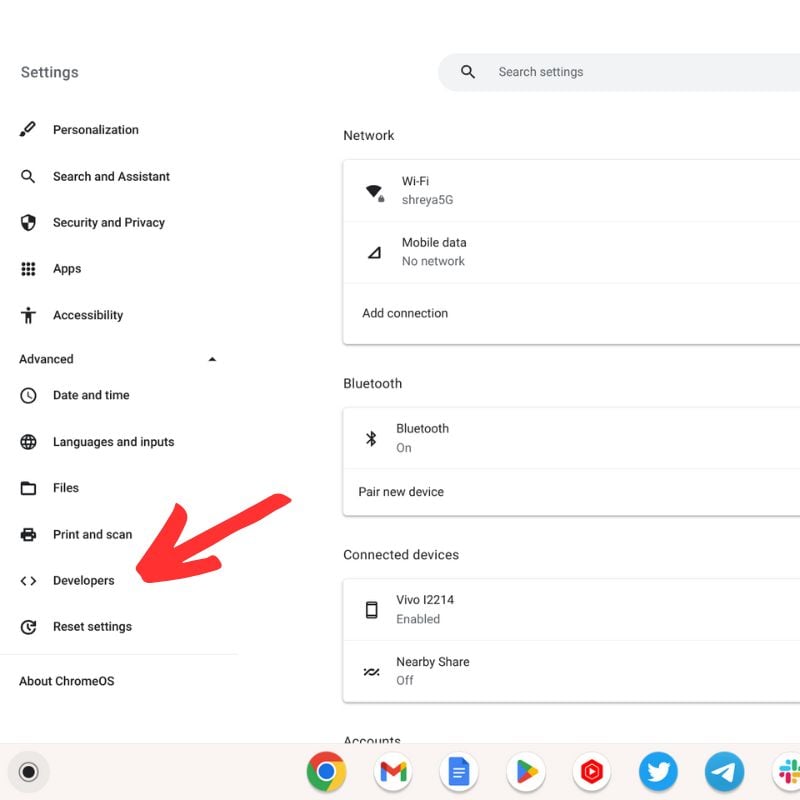 ChromeOS-Entwicklereinstellungen