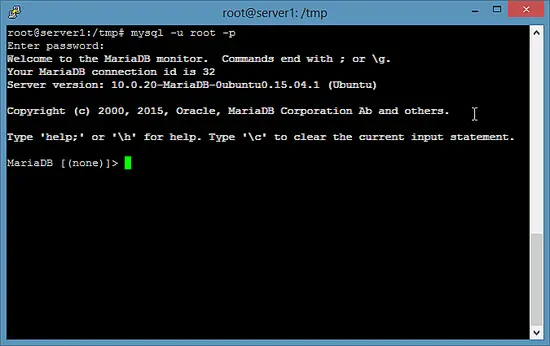 Test de la connexion MariaDB dans le shell.