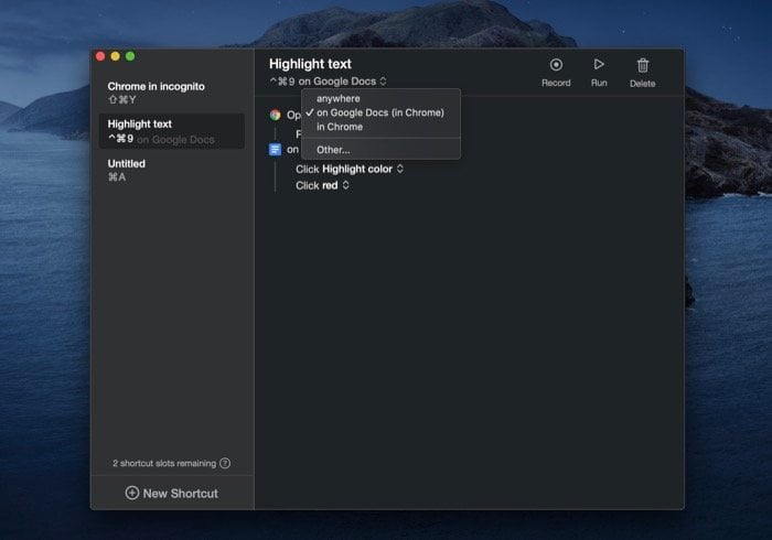 raccourci personnalisé keysmith pour application web