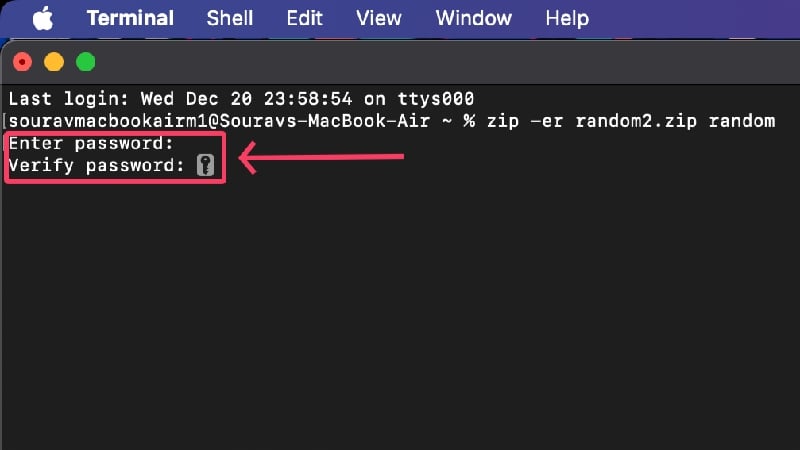 ターミナルにパスワードを入力