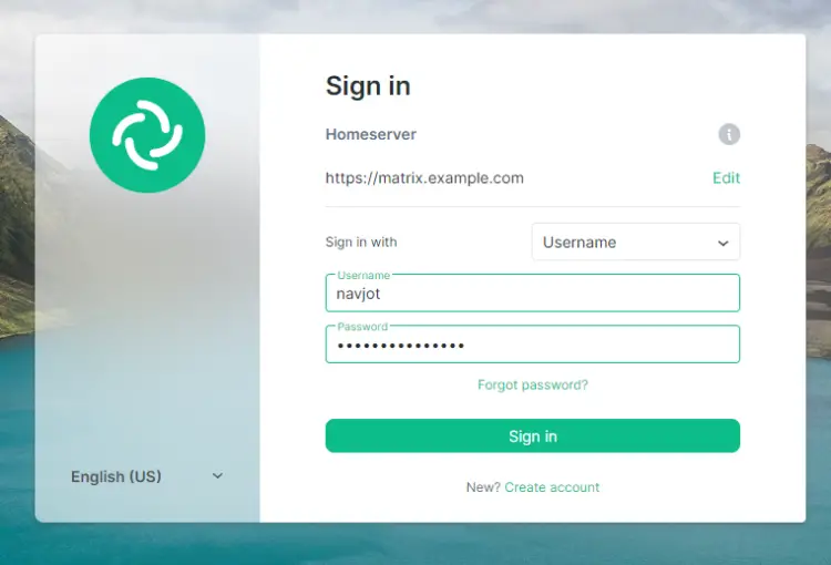 Login Personalizado do Servidor Doméstico Element