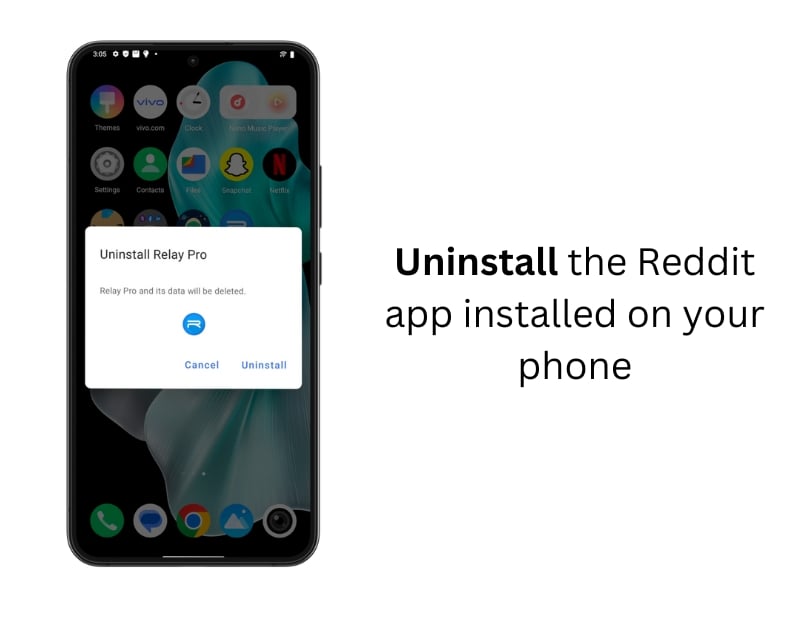 disinstalla l'app reddit