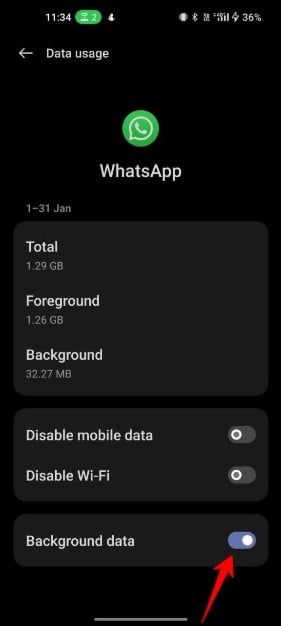 imagem mostrando configurações de uso de dados do whatsapp