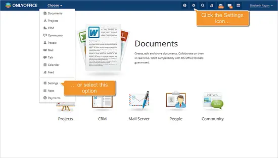 Ouvrir les Paramètres du Portail ONLYOFFICE
