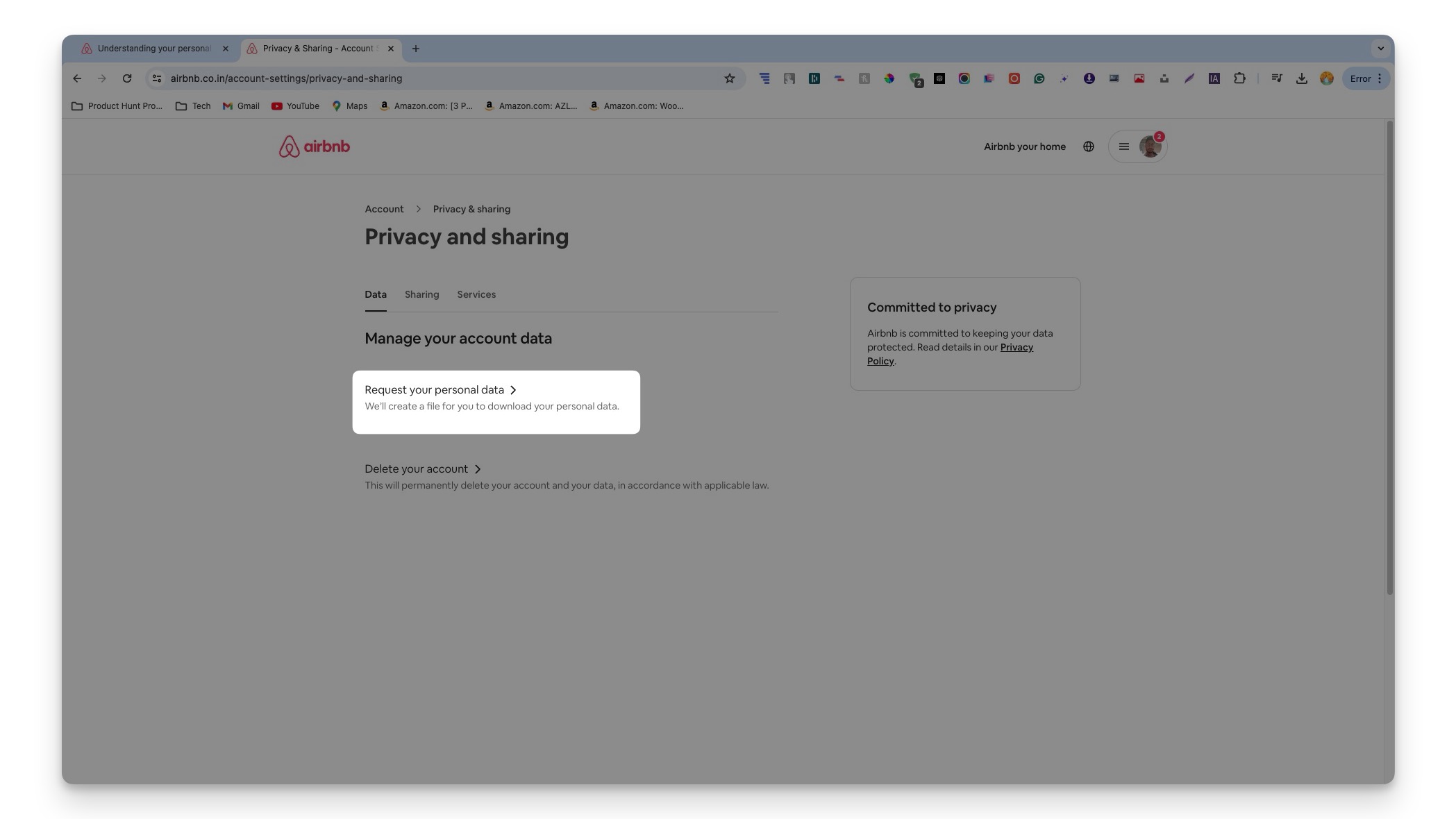 demander vos données personnelles airbnb