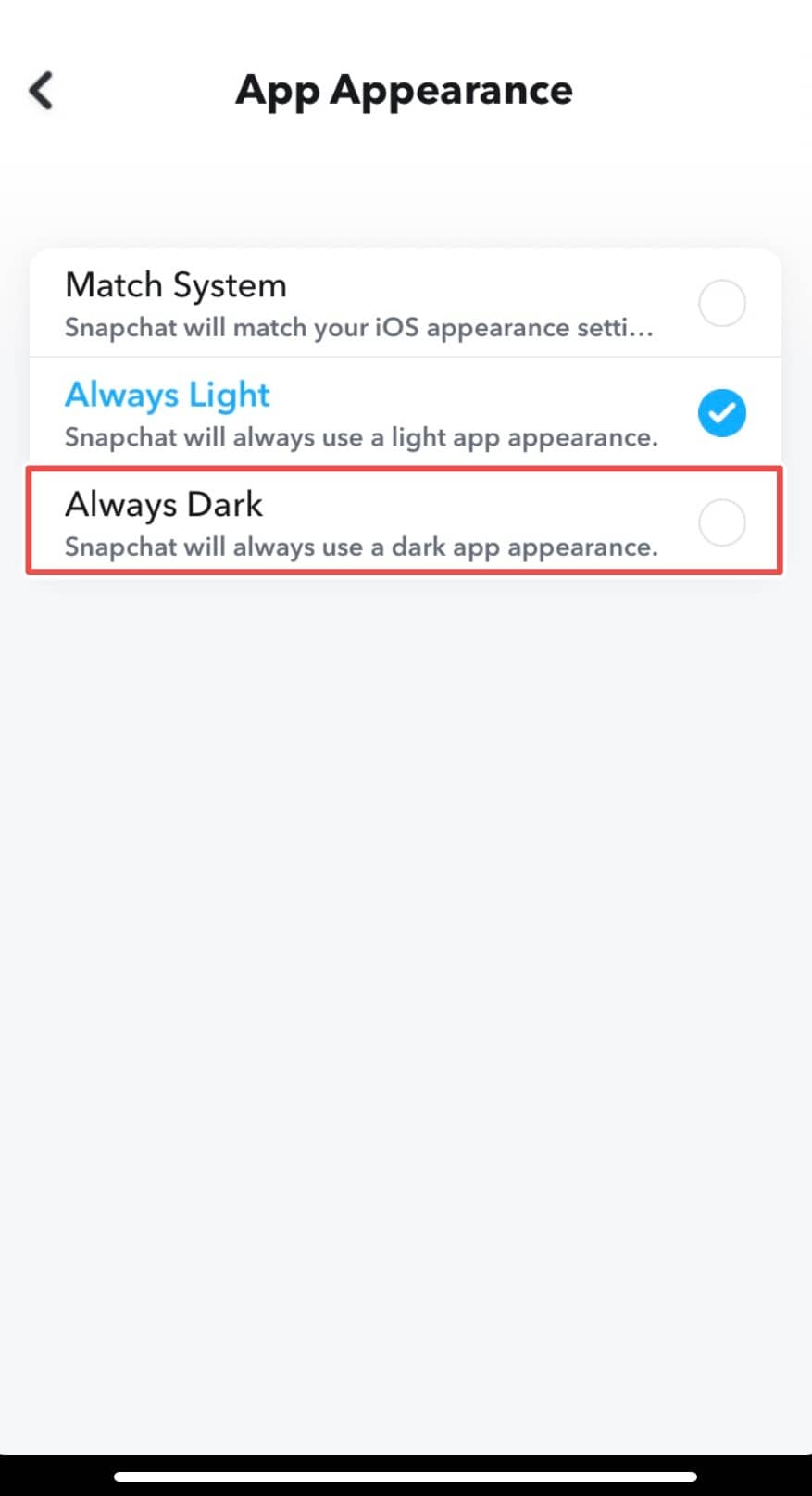 Dunkelmodus in Snapchat auf iOS