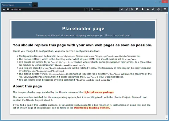 Ubuntu 15.10 の Lighttpd ウェルカムページ
