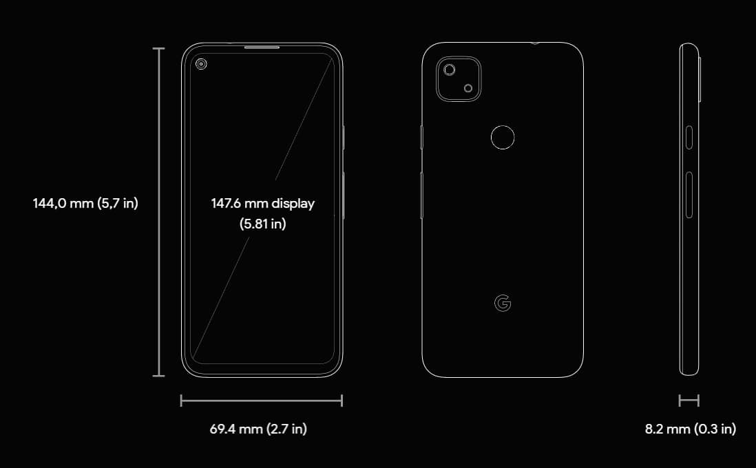 Dimensões do Pixel 4A