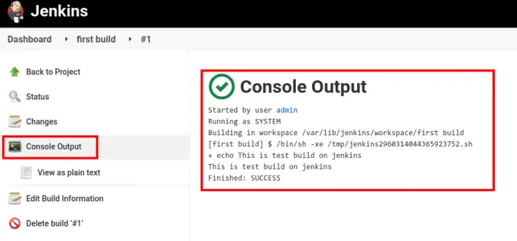 sortie de construction jenkins