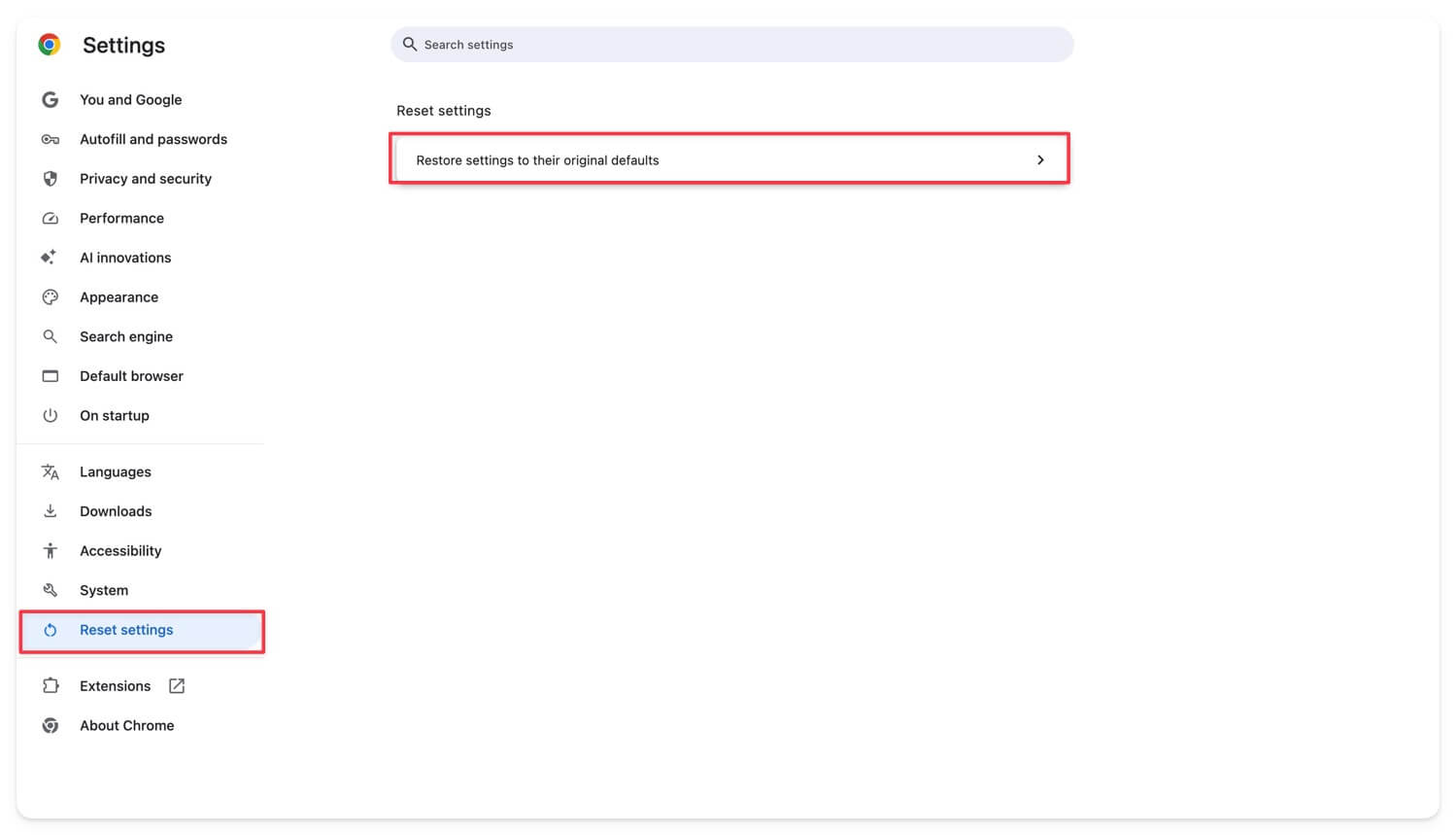réinitialiser les paramètres de google chrome