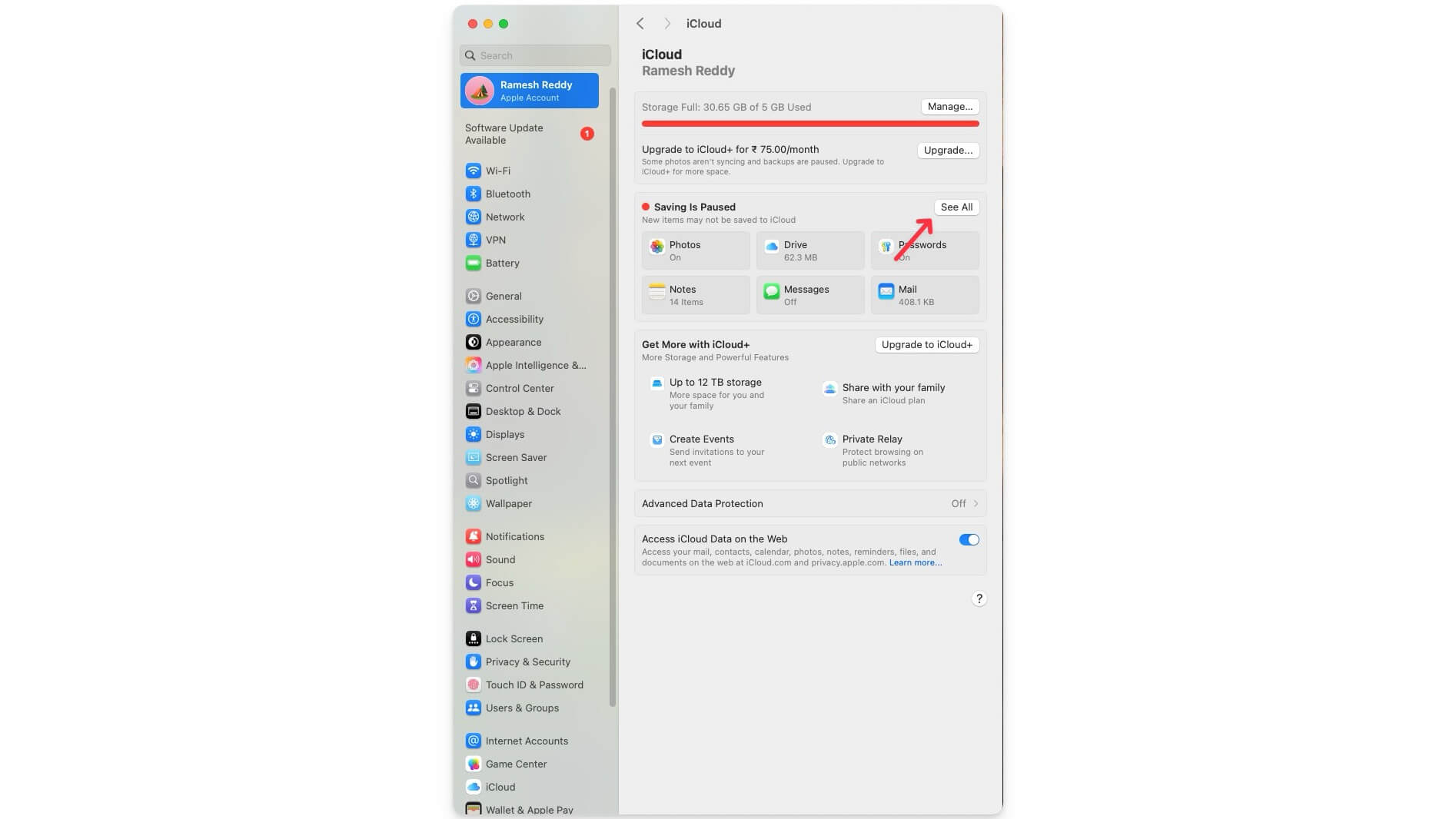 paramètres icloud sur mac