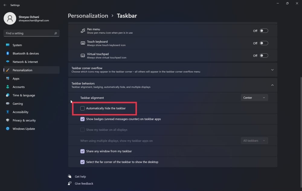 автоматически скрывать панель задач windows 11