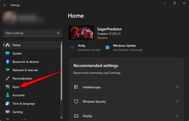 impostazioni windows 11 app