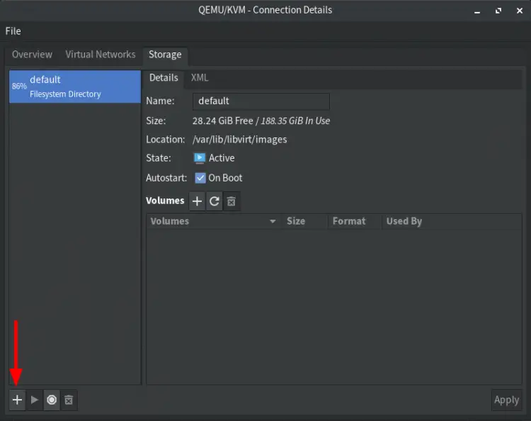 Хранилище QEMU/KVM по умолчанию