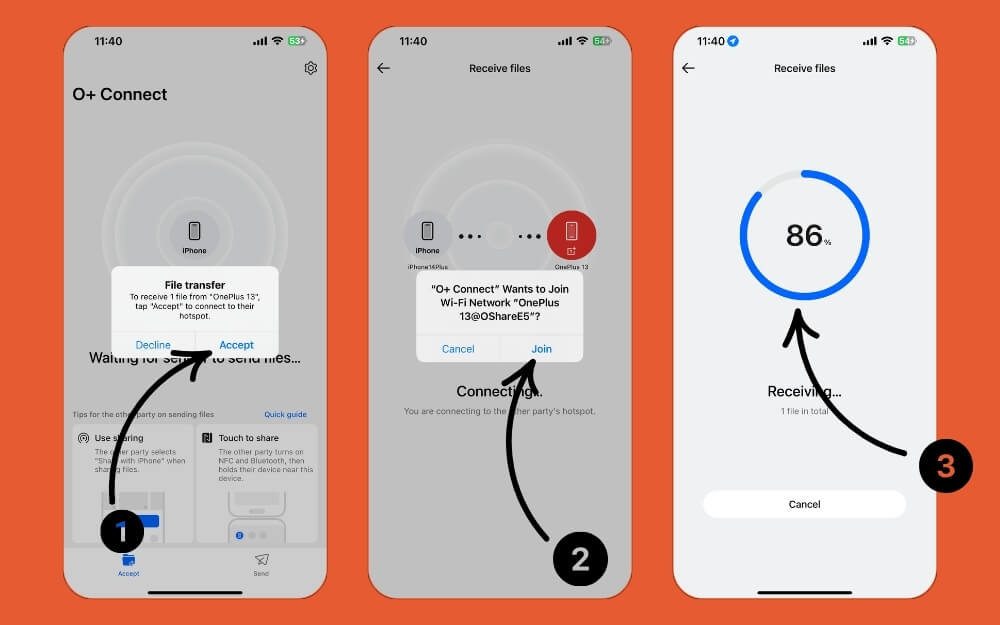 accetta file su iphone