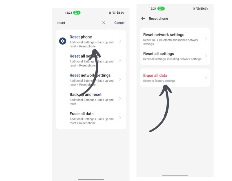 imagem mostrando opções de redefinição do celular no smartphone android