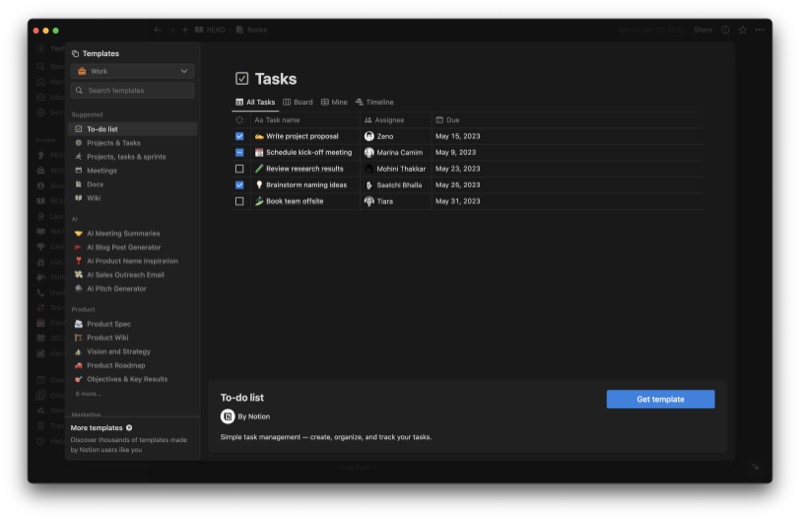 добавление шаблона в рабочее пространство notion на mac.
