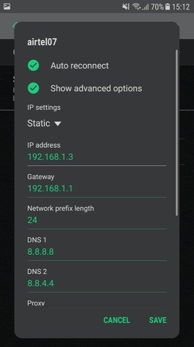 AndroidでのDNSサーバー変更