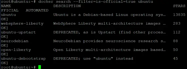 Ubuntuの公式イメージであるubuntuイメージを検索します。
