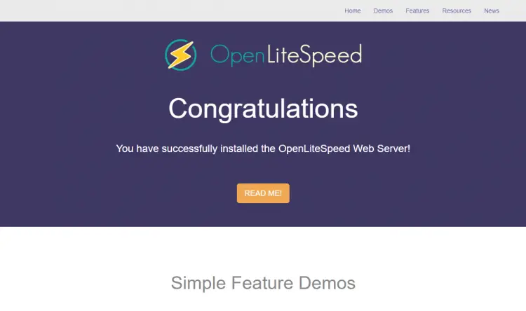Page par défaut d'OpenLiteSpeed