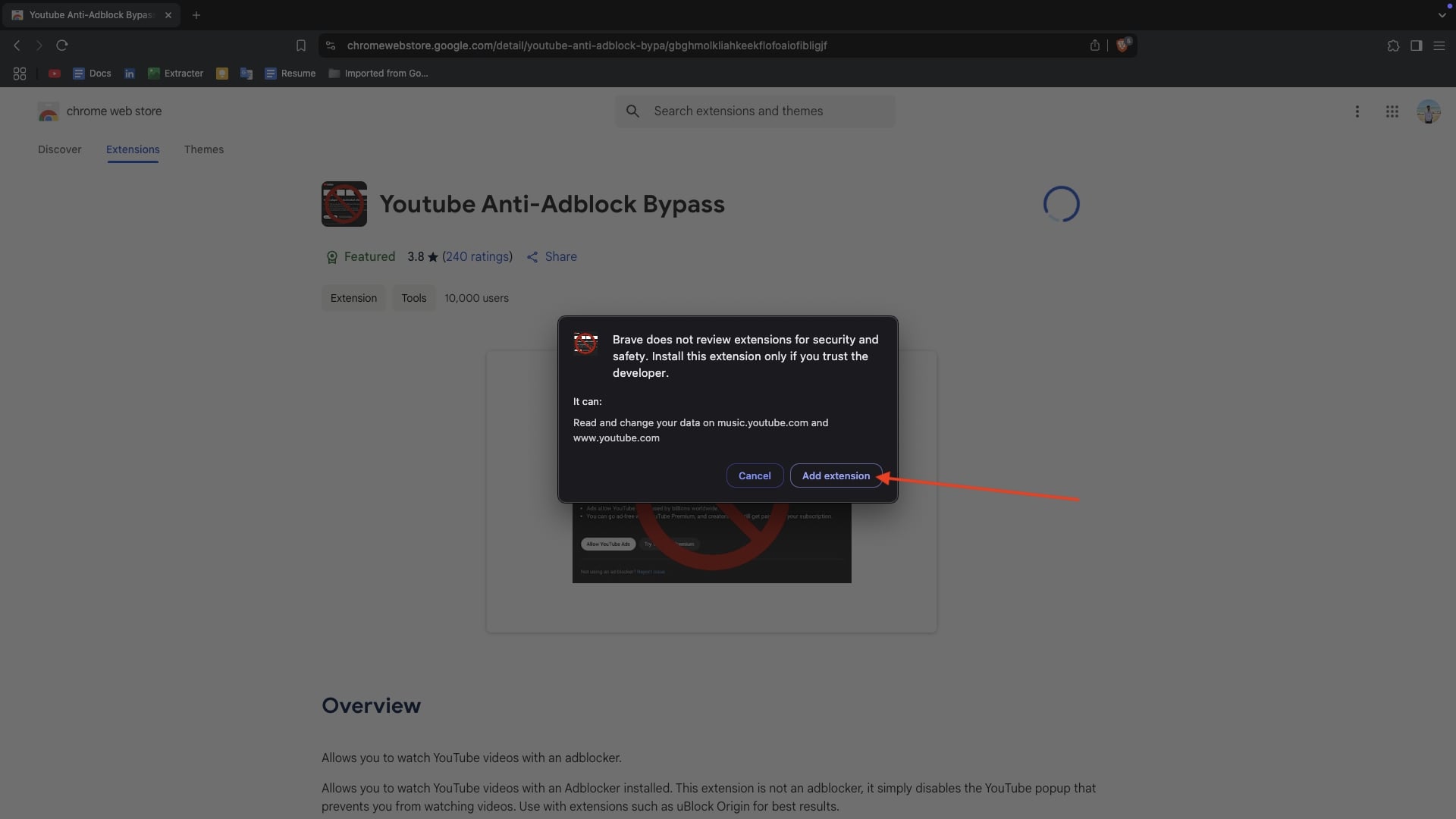 adicionar extensão