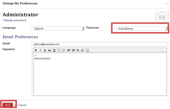 Stellen Sie die Zeitzone in Odoo ein.