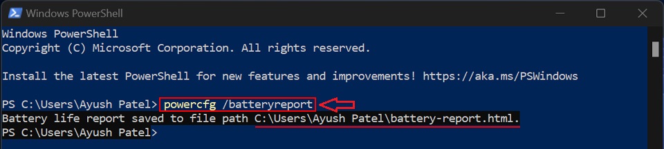 come generare un rapporto sulla salute della batteria utilizzando powershell