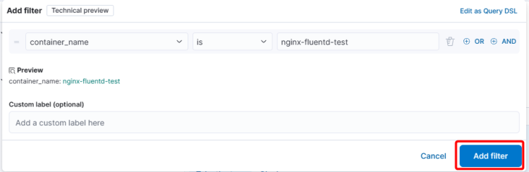 Kibana Container auswählen Abfrage