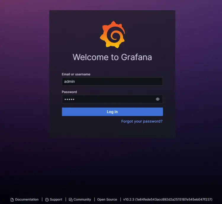 Grafana-Anmeldeseite