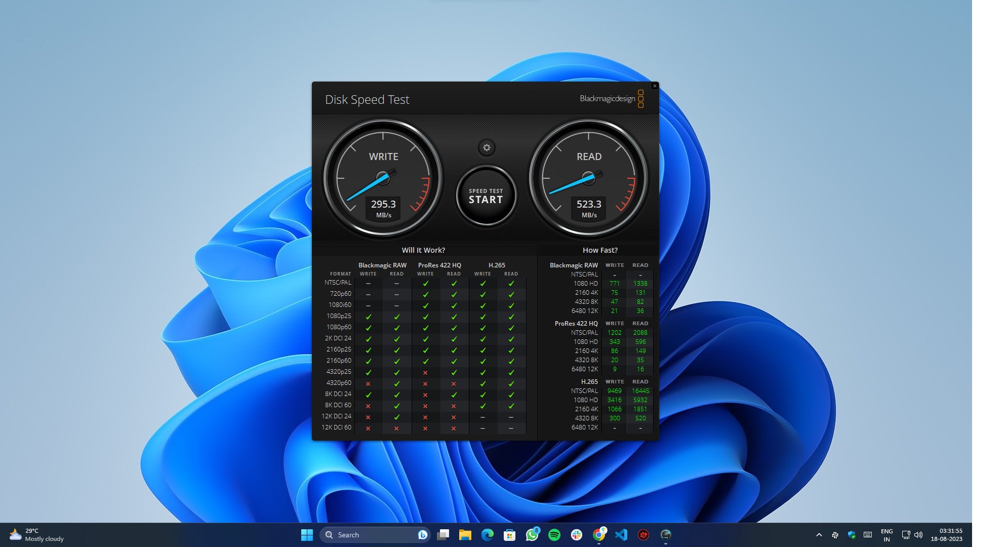 beste diskgeschwindigkeitstest apps- blackmagic disk speed test results