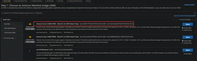 Выбор образа машины Amazon