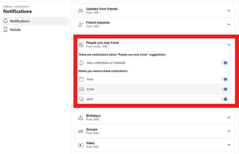 désactivez l'interrupteur « notifications ».