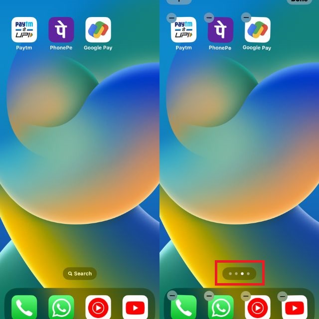iPhoneのDockの上のドットをタップ