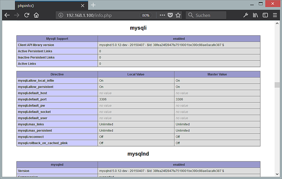 PHP 7.2 mit geladenem MySQL-Erweiterung