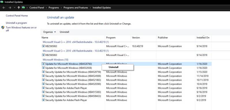 Windows 10 Update deinstallieren