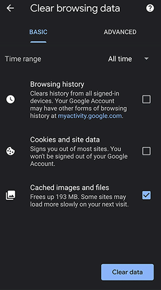 Cancellazione Cache Android Chrome