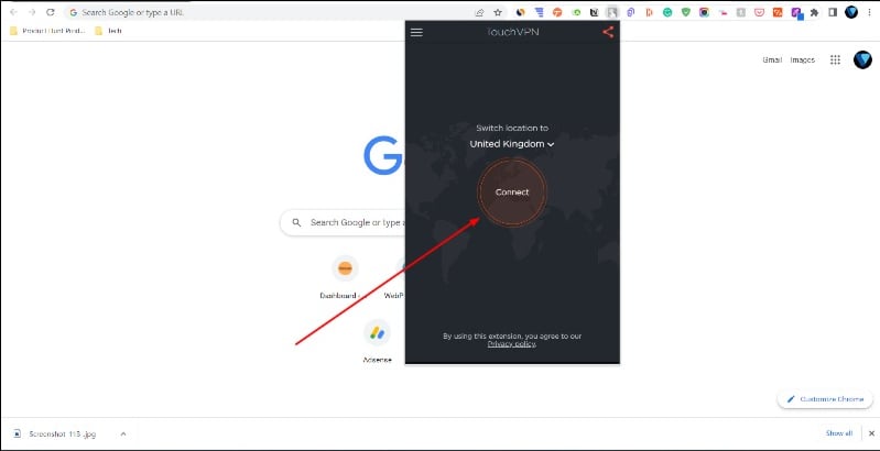Bild zeigt VPN-Erweiterung in Google Chrome