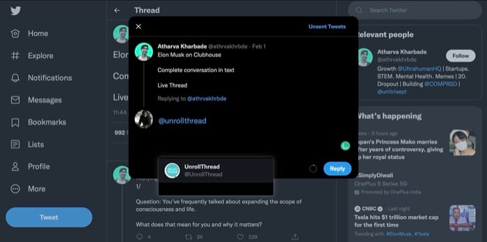 Twitter-Threads mit Unroll Thread speichern
